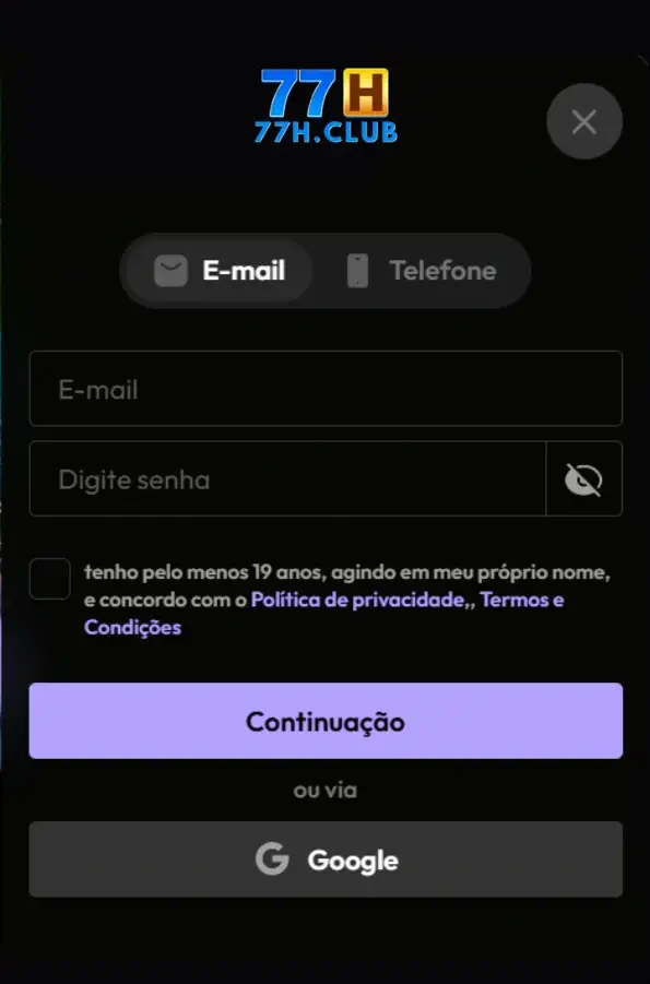 Jogadores se registrando no site 77H Cassino.